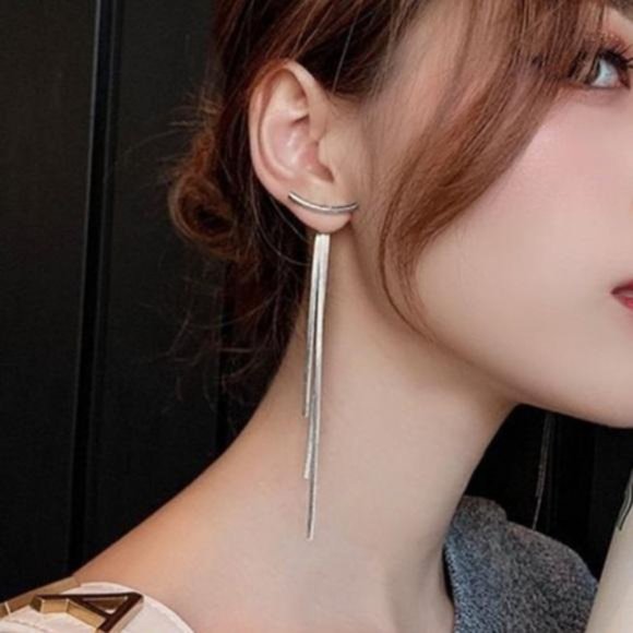 NEW Silver Bar Long Thread Tassel Earrings, beautiful Earrings, cute Earrings - Picture 2 of 4